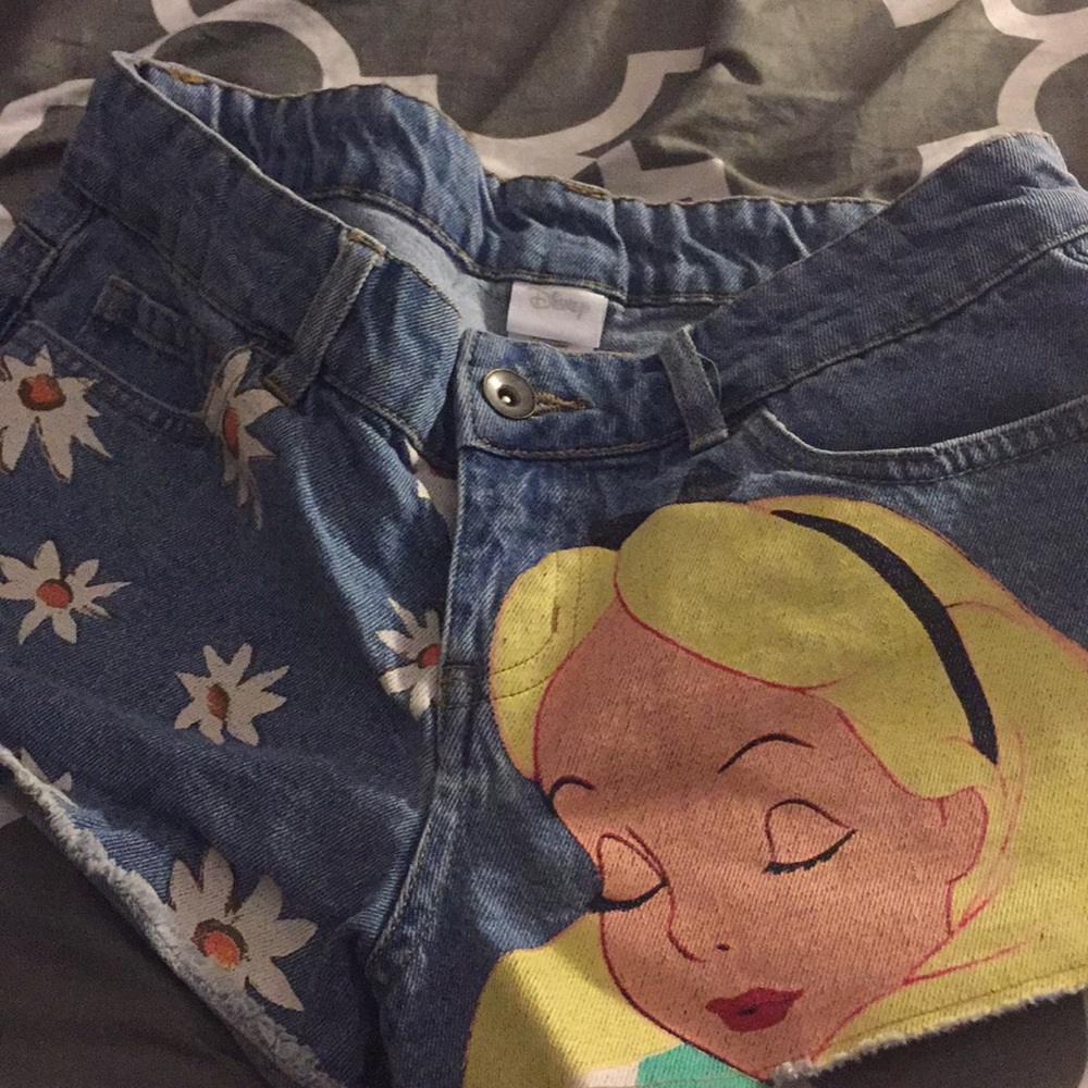 Alice in Wonderland denim shorts.